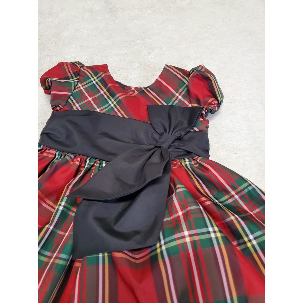 Ralph Lauren Red Green Tartan Plaid Bow Classic Dress Girl 4 Holiday Formal - Picture 2 of 9